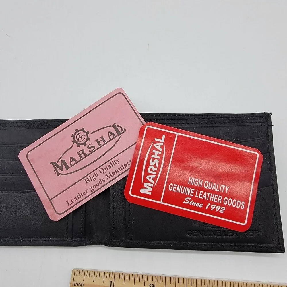 NEW Leather Wallet Credit Card & ID Holder‎ Genuine Leather Black Men's MARSHAL